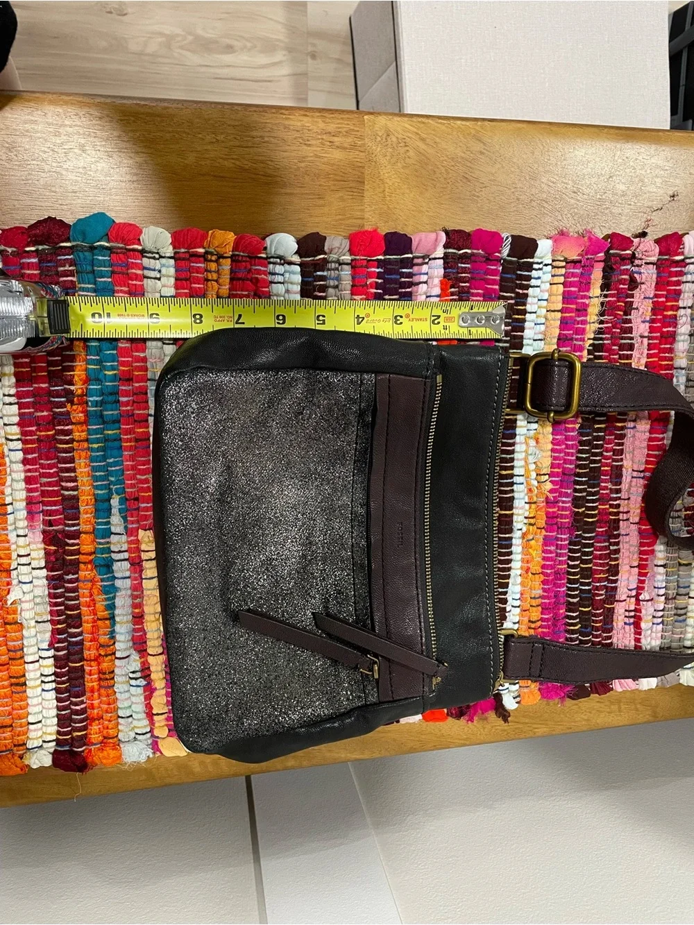 Fossil Black & Brown Crossbody with Metallic Front Panel